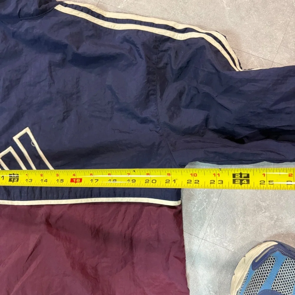 Adidas Vintage Windbreaker Jacket Navy Burgundy Colorblock Mens Large 3 Stripe